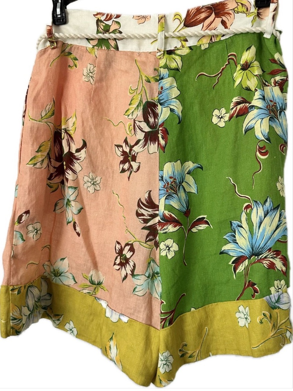NWT ❤️ Magaschoni Floral Patchwork Tassel Rope Waist Linen Skirt - Picture 2 of 8